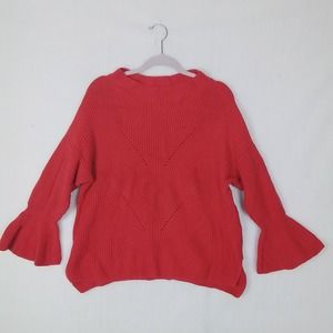 LOFT Chunky Knit Mock Neck Sweater Size XL in Red‎ w/ Flutter Wrist